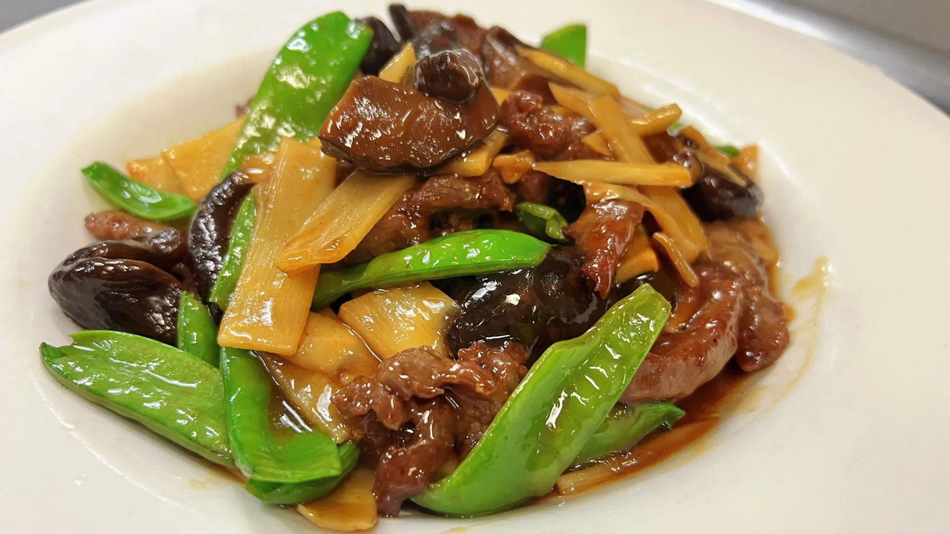 Beef Chow Yoke at Ginger Garden, Chinese Restaurant in Marlborough